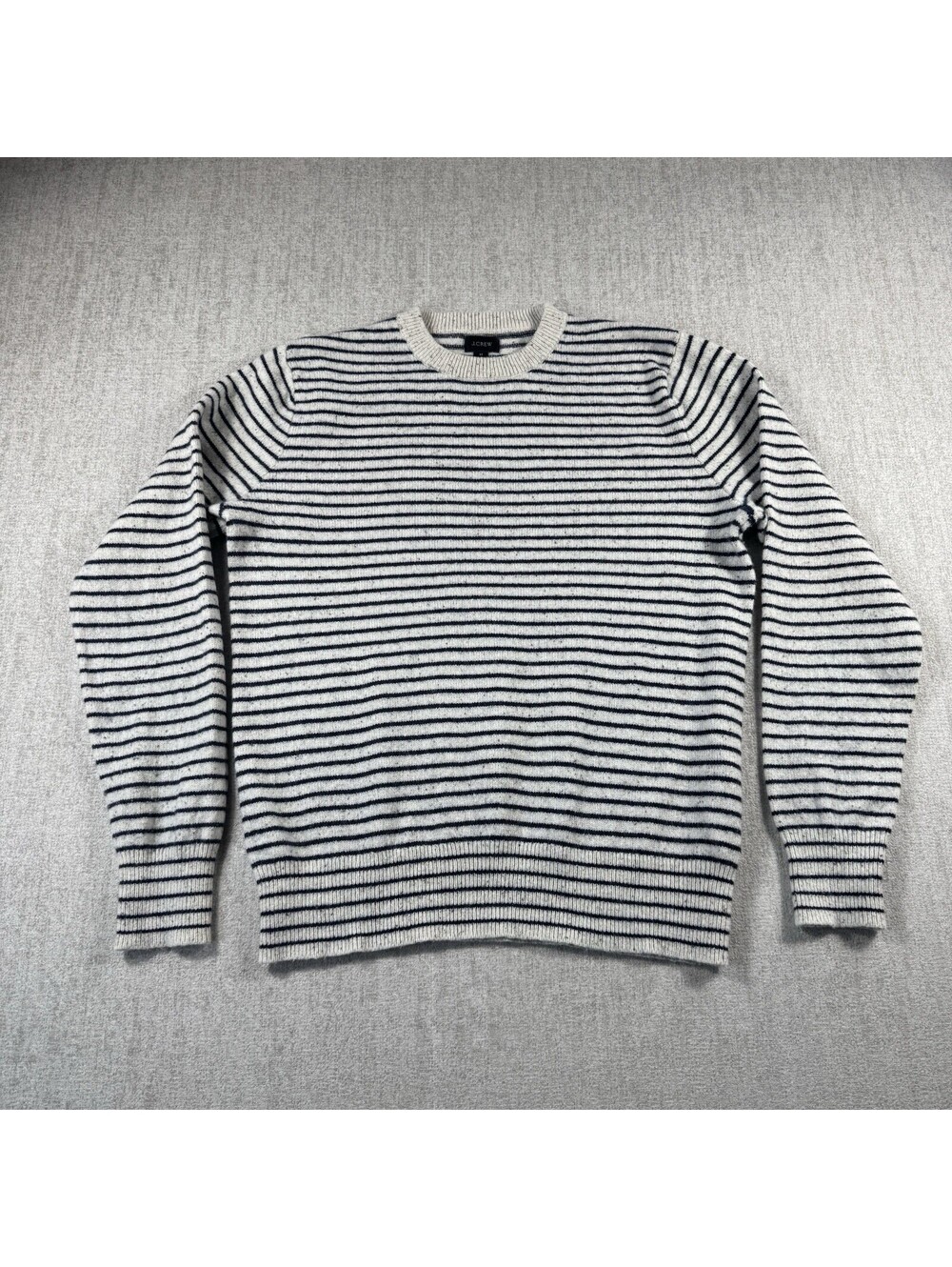 J.Crew Men’s Medium Merino Wool Blend Striped Crewneck Sweater Navy Gray Preppy